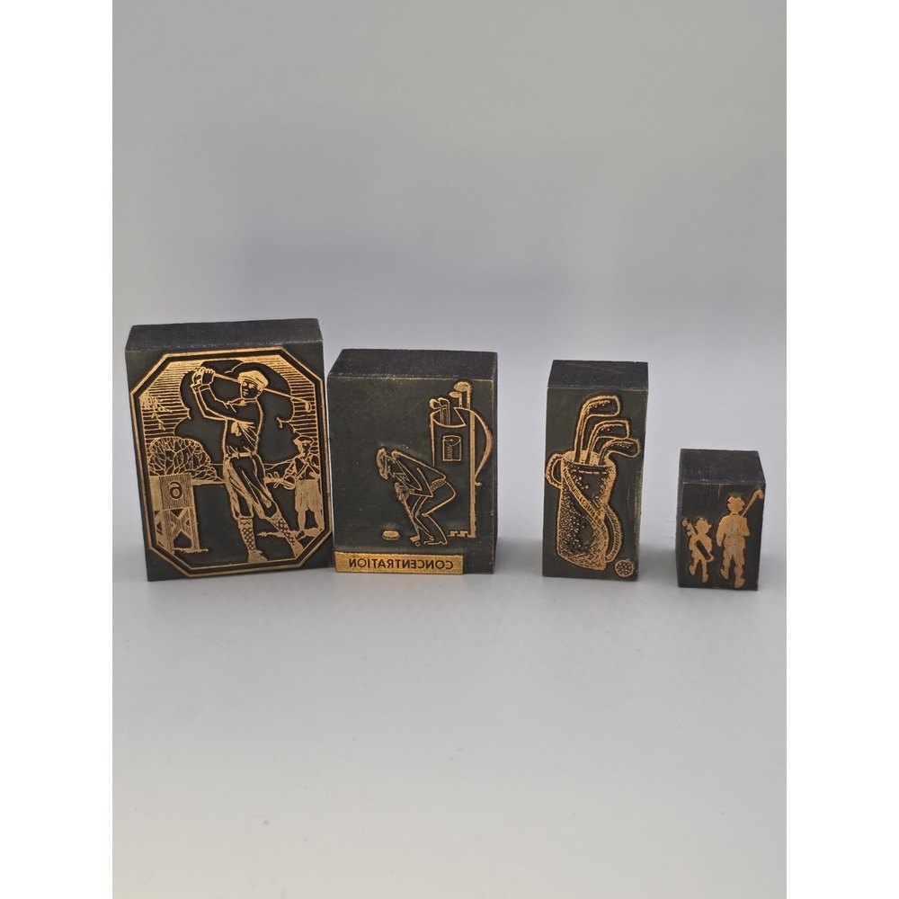 Vintage Golf Copper Printing Blocks Set of 4 Letterpress Engravings Sports Decor